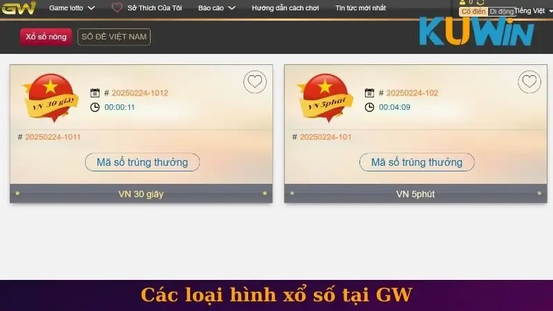 GW xổ số 1 Các loại hình xổ số tại GW